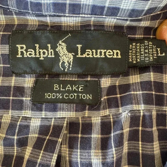 Ralph Lauren Blake Blue and White Plaid shirt sleeve button down Large vintage - Picture 5 of 12